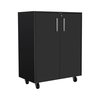 Tuhome Storage Cabinet, Casters, Double Door, Two Interior Shelves, Black BBN6773
